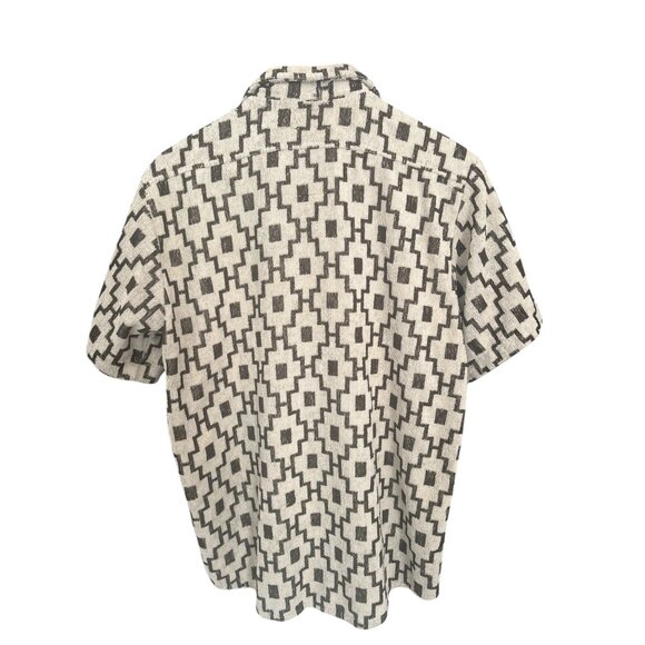 OAS Sweden Terry Cloth Button-Up Shirt Men’s Medium – Geometric Jacquard Pattern - Picture 3 of 7